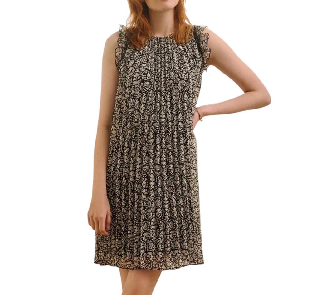 Hatley Black and White Pleated Dress Floral Shibori Womens Size Large NEW